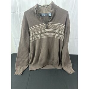 Oscar de la Renta Mens XL Brown Cotton Quarter Zip Geometric Fair Isle Sweater